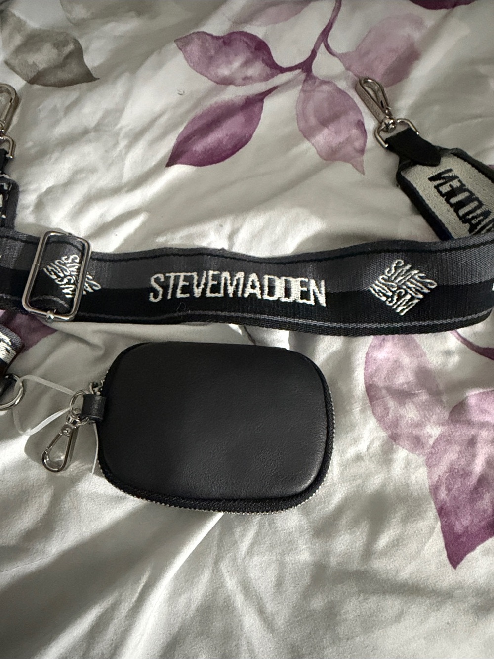 Steve Madden Black Logo Strap Belt Bag with Removable Pouch